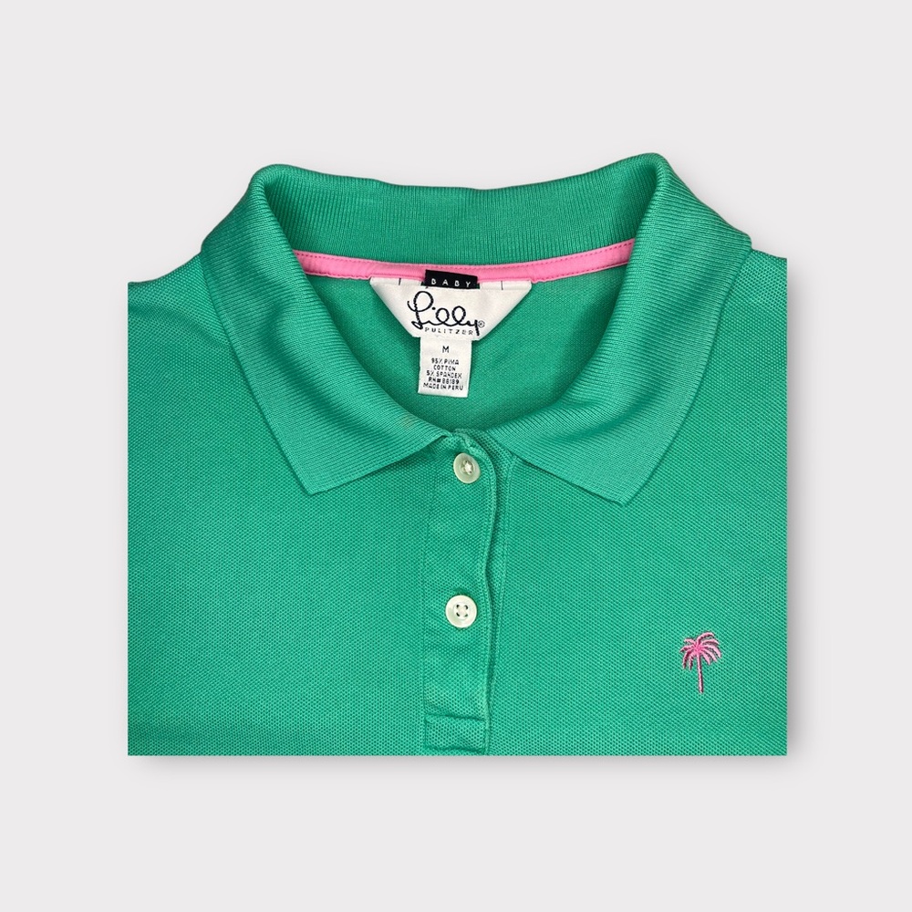 Lilly Pulitzer Green Pima Cotton Polo Top - Picture 2 of 3
